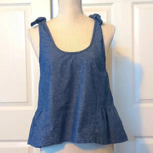 Guess Simone Cascading Ruffle Chambray Top